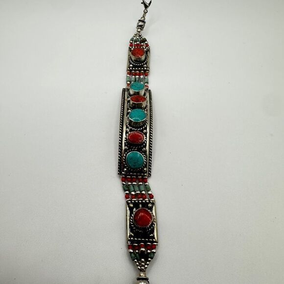 Absolutely amazing southwest style, silver plated and composite stone bracelet! - Picture 3 of 11
